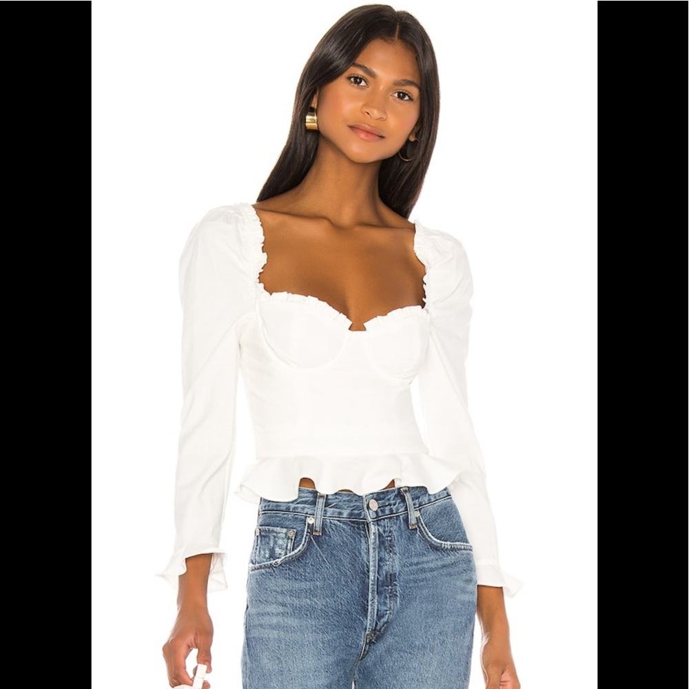 Revolve majorelle Corie bustier long sleeve ruffle top XS